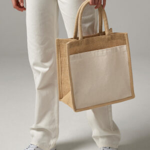 Cotton Pocket Natural Starched Jute Midi Tote